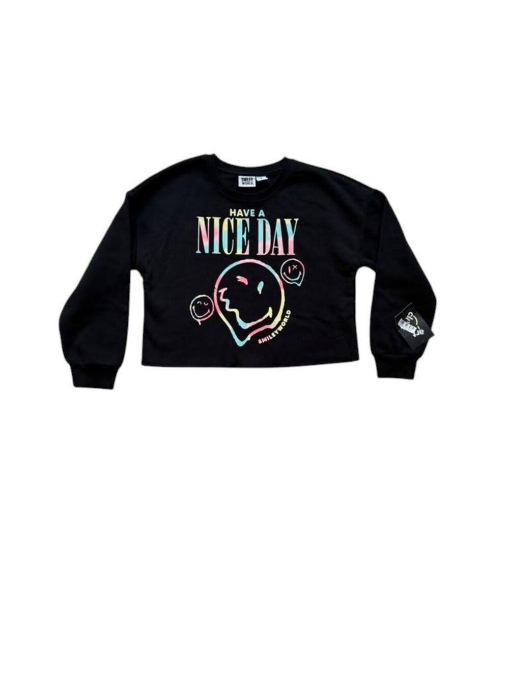 Smiley World Girls 6/7 Black Have A Nice Day Cropped Sweatshirt NWT.